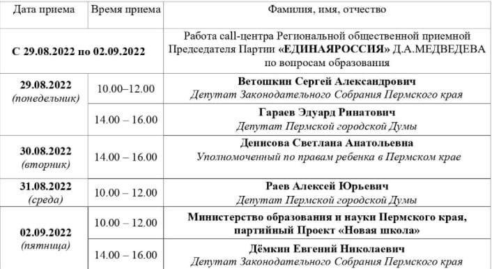 В Перми пройдёт неделя приёмов по вопросам образования  