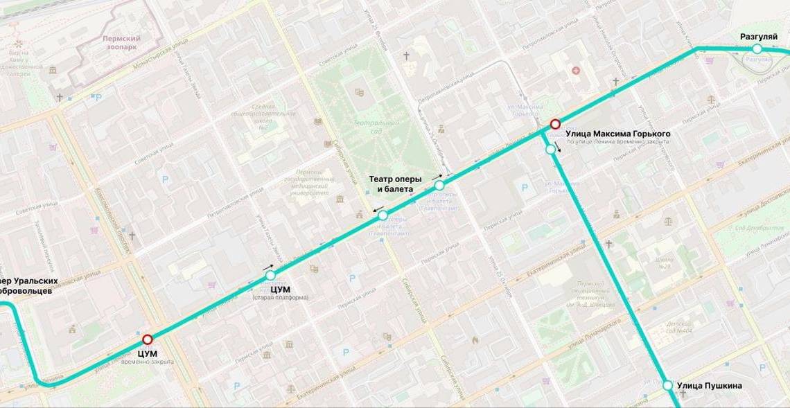 На улице Ленина в Перми с 25 мая будут закрыты две трамвайные остановки  